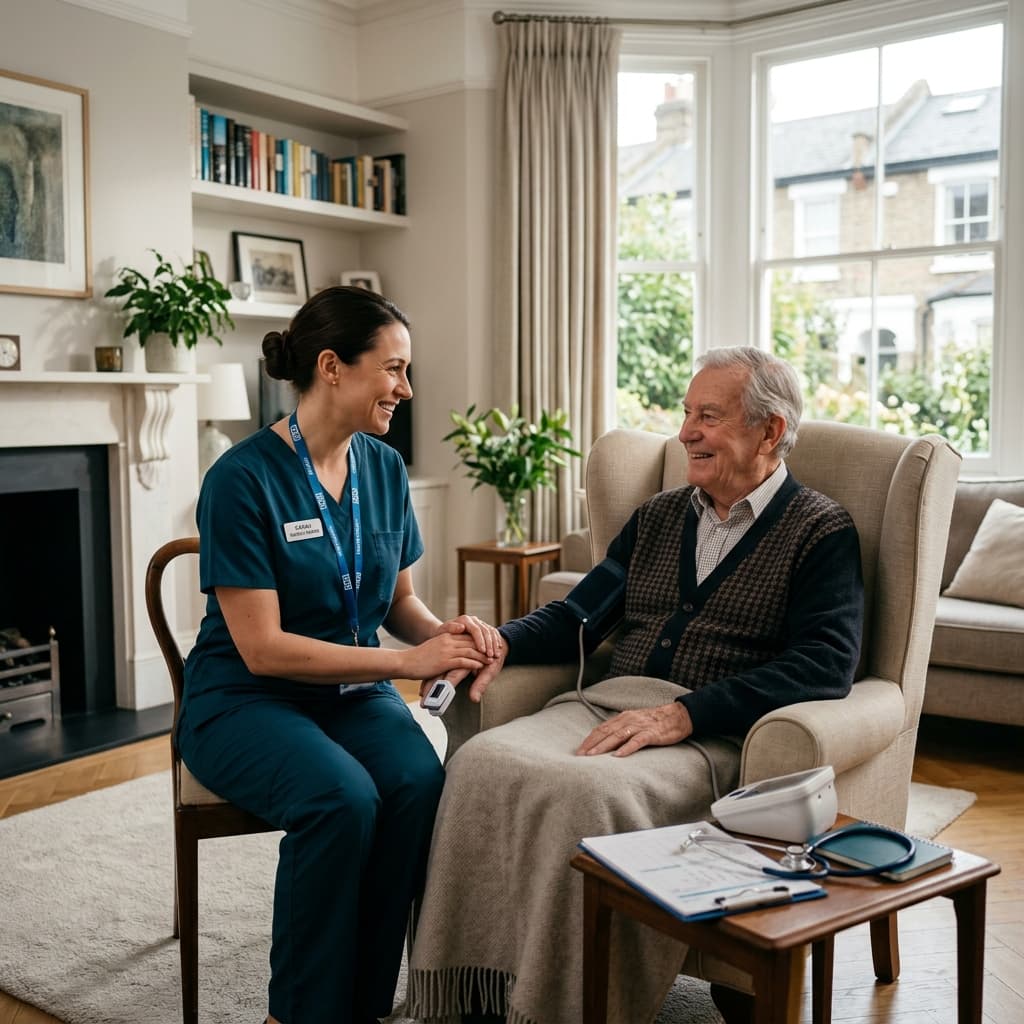 CareWeb nurse providing compassionate clinical home healthcare to elderly client